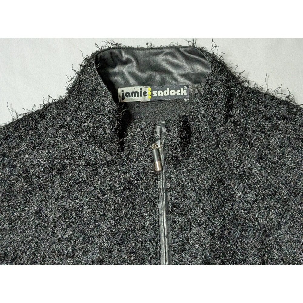 JAMIE SADOCK Women XL Black Fringe Fuzzy Full Zip Long Sleeve Jacket - Picture 4 of 15